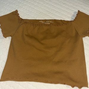 Brown off-the-shoulder crop top